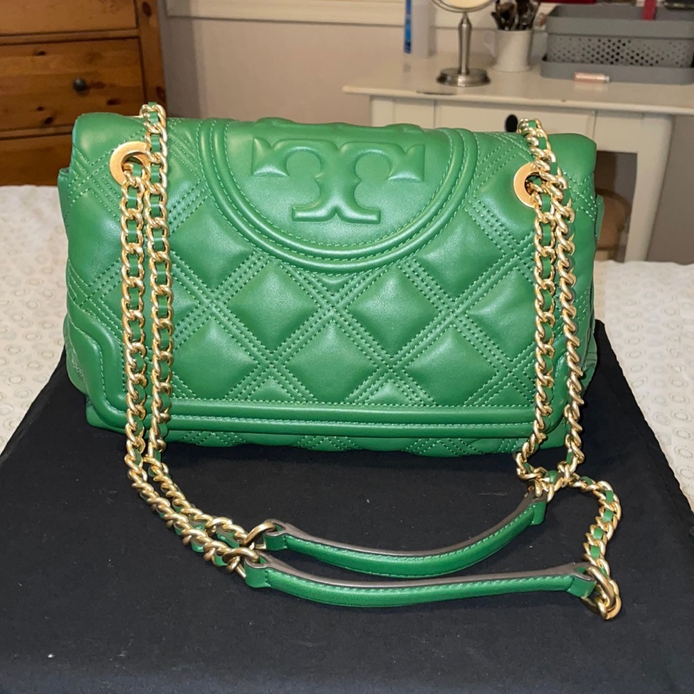 Tory Burch Green Quilted Shoulder Bag